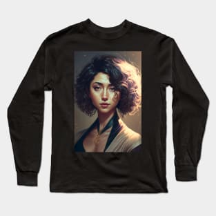Effortlessly Beautiful: The Allure of a Girl with Short Wavy Hair Long Sleeve T-Shirt
